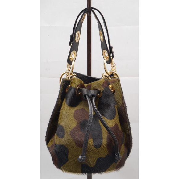 NEW! Borse in Pelle leather and Calf hair camouflage bucket tote, - Picture 1 of 12